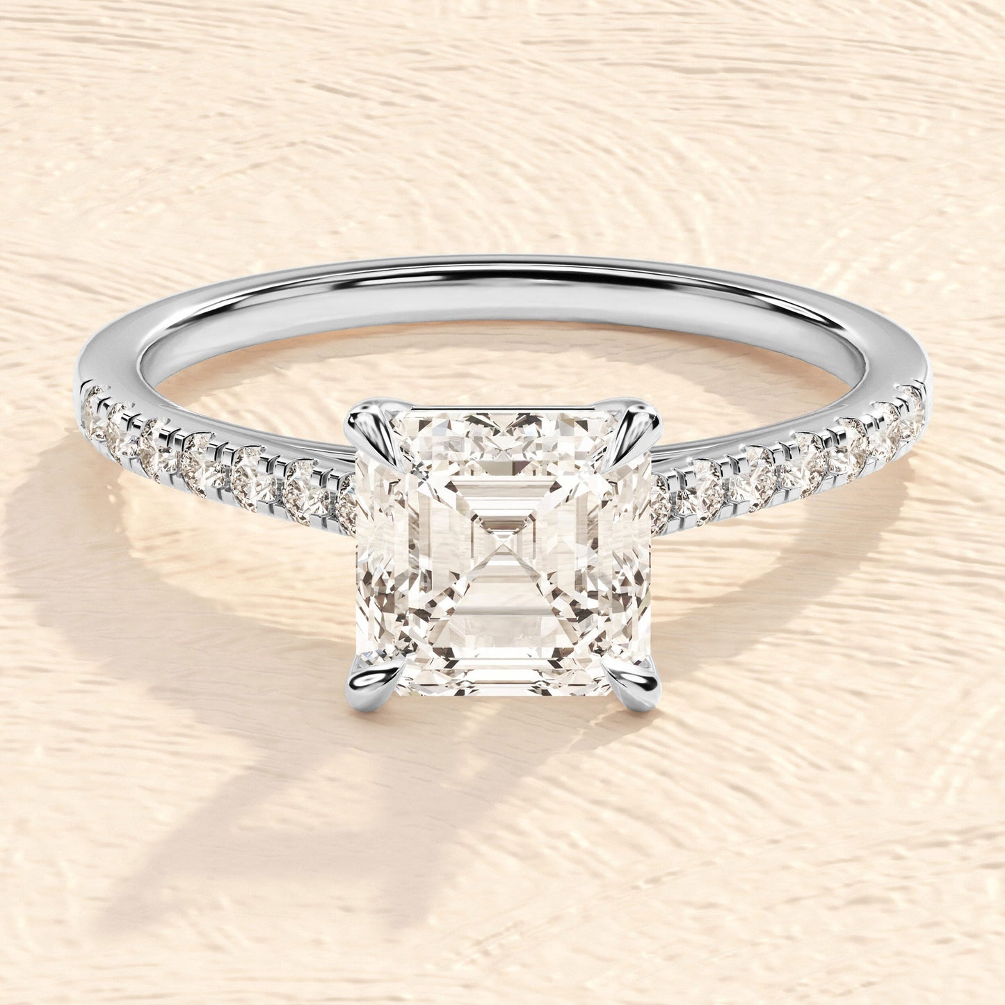 Pave Setting Ring with 1.0 CT Asscher Moissanite