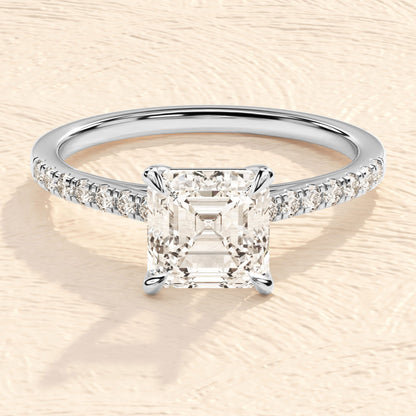 Pave Setting Ring with 1.0 CT Asscher Moissanite