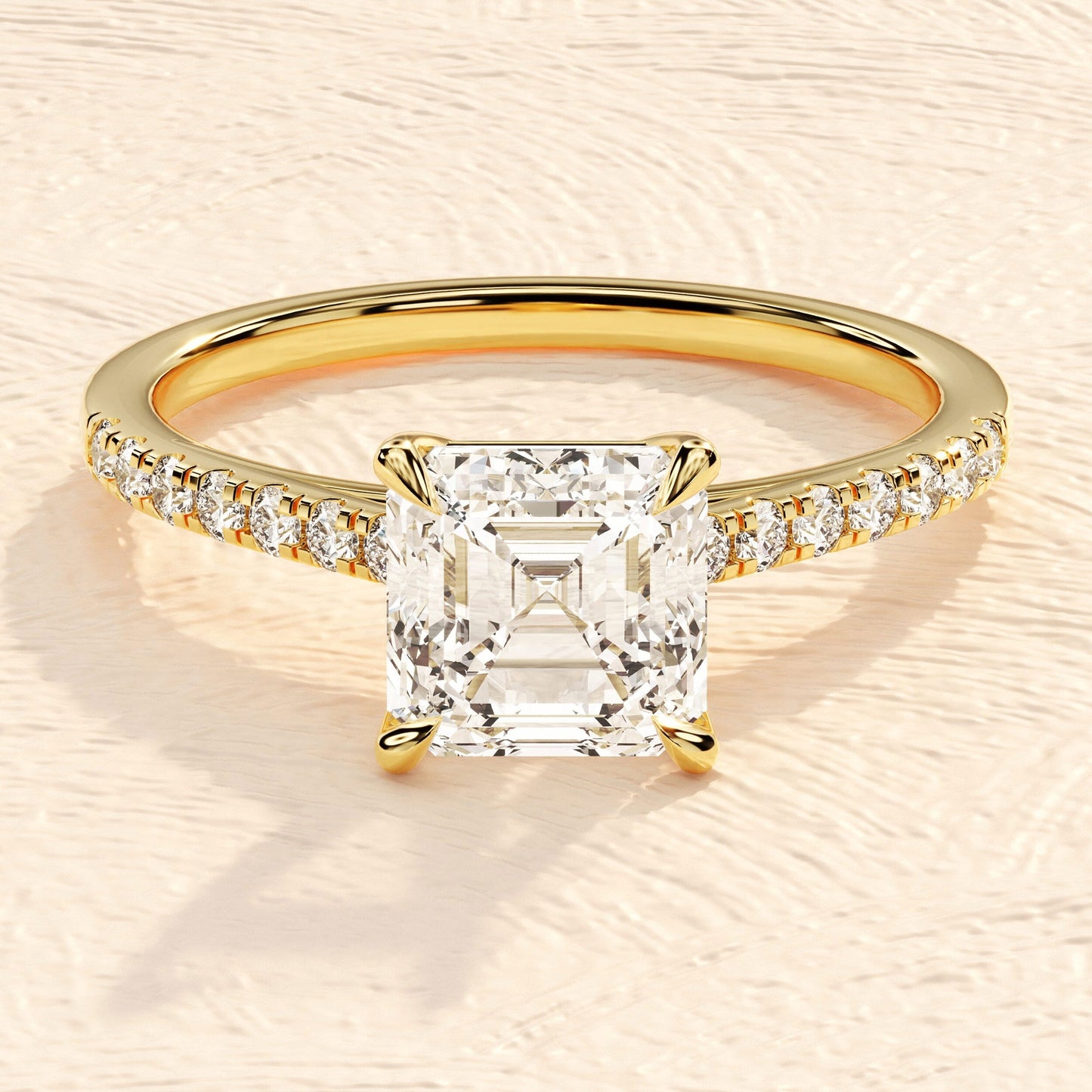 Pave Setting Ring with 1.0 CT Asscher Moissanite
