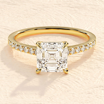 Pave Setting Ring with 1.0 CT Asscher Moissanite