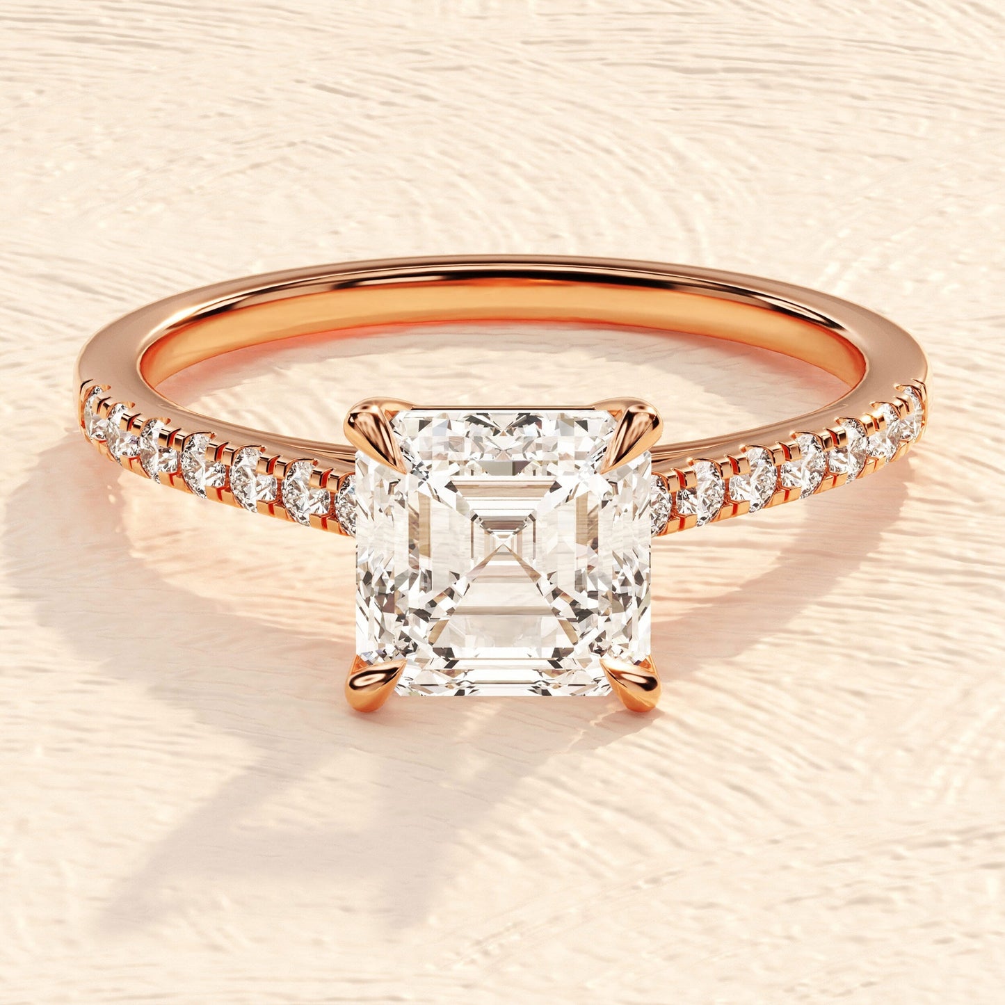 Pave Setting Ring with 1.0 CT Asscher Moissanite