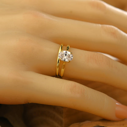 Solitaire Bridal Ring Set with 1.0 CT Oval Cut Moissanite