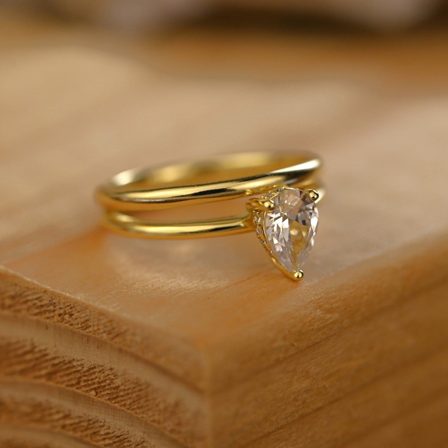 Hidden Halo Bridal Ring Set with 0.75 CT Pear Cut Moissanite