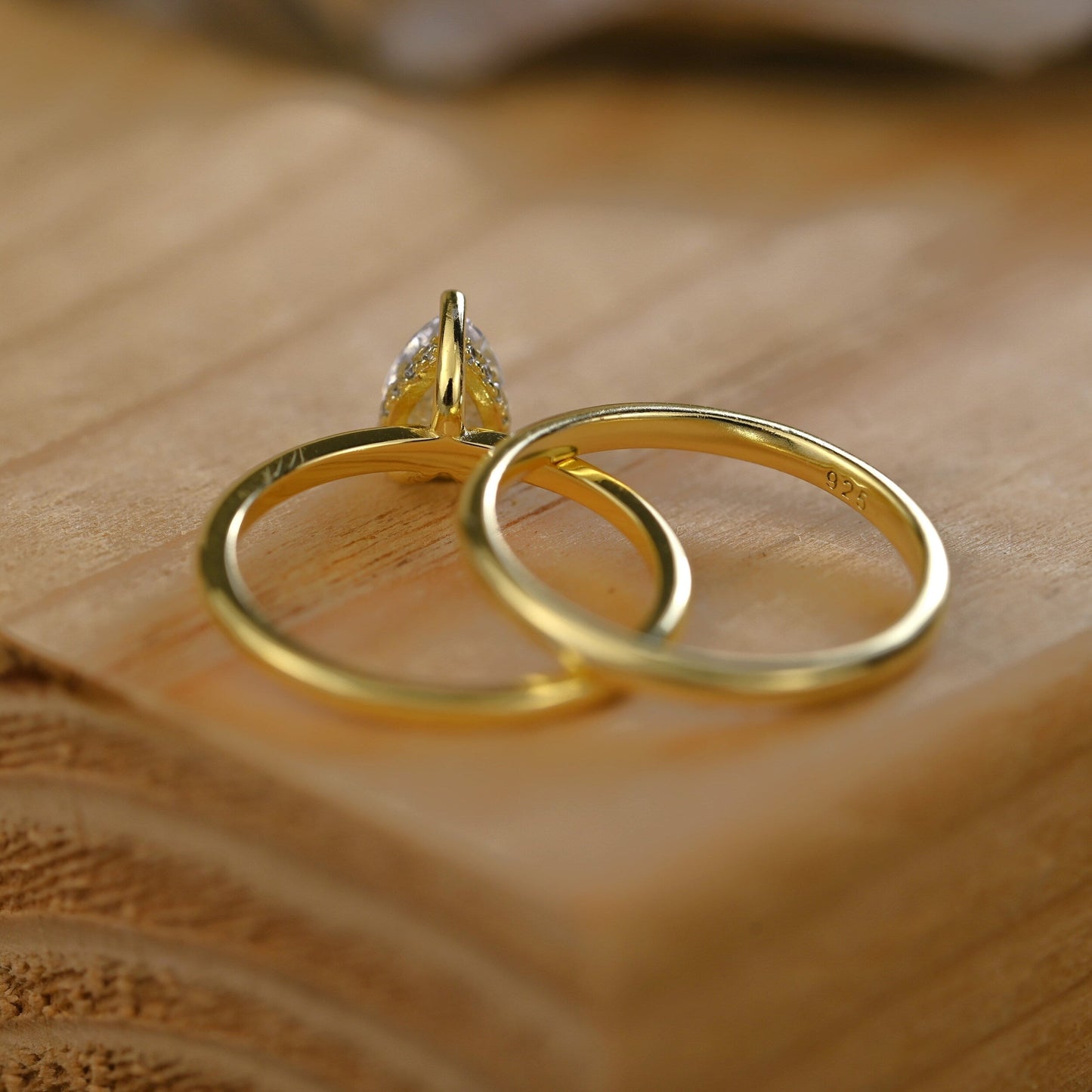 Hidden Halo Bridal Ring Set with 0.75 CT Pear Cut Moissanite