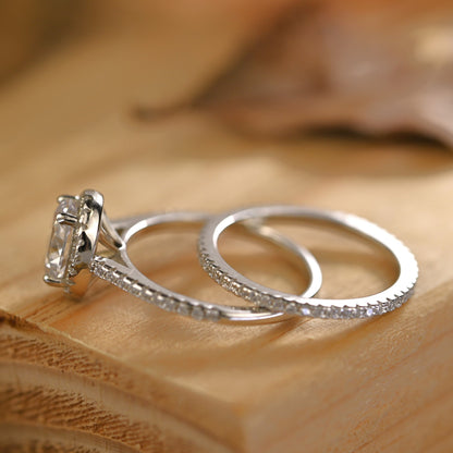 Pave Setting Bridal Ring Set with 1.25 CT Oval Cut Moissanite