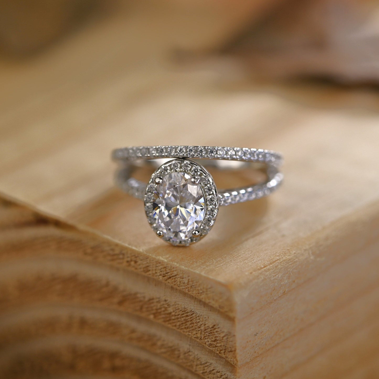Pave Setting Bridal Ring Set with 1.25 CT Oval Cut Moissanite
