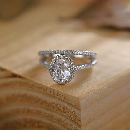 Pave Setting Bridal Ring Set with 1.25 CT Oval Cut Moissanite