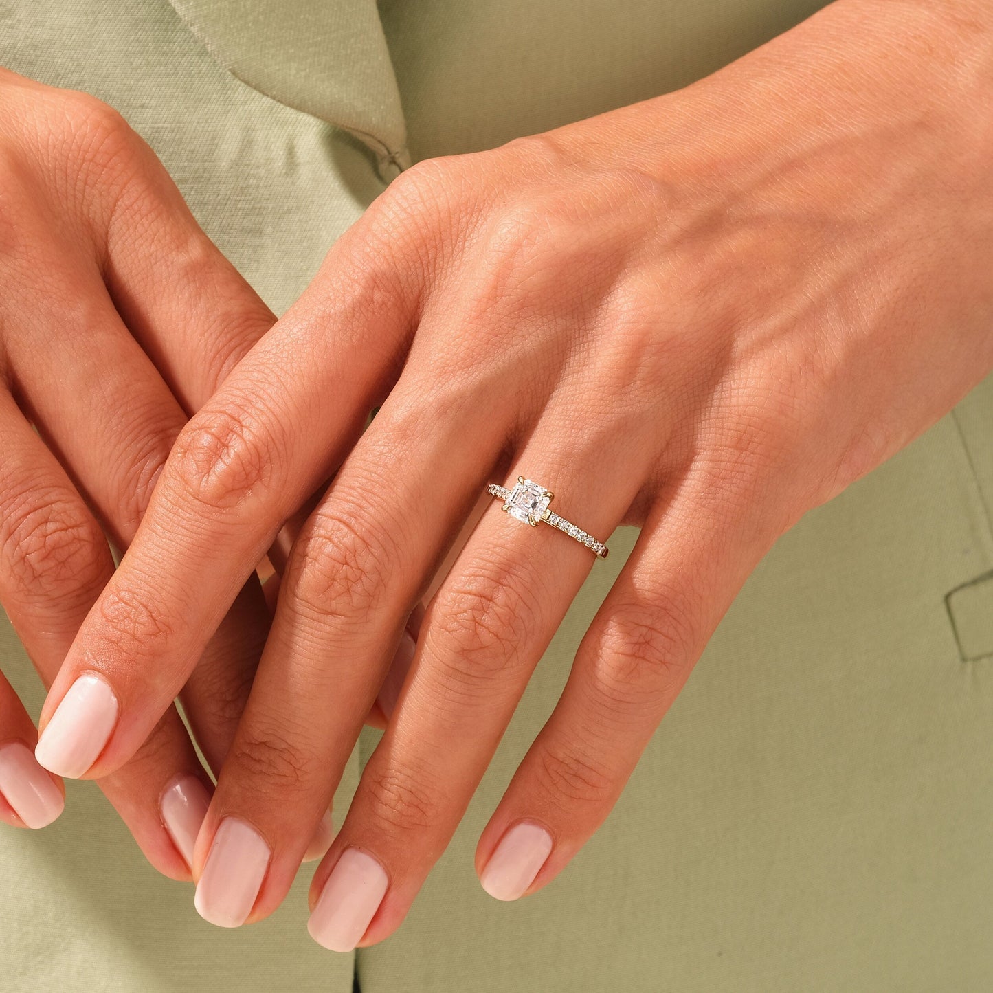 Pave Setting Ring with 1.0 CT Asscher Moissanite
