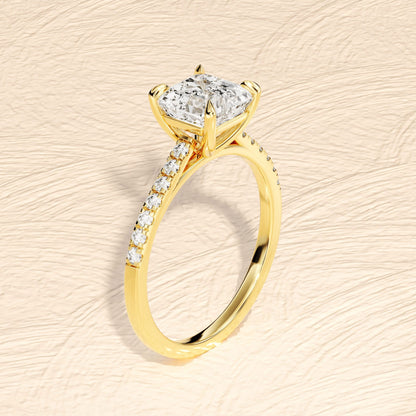 Pave Setting Ring with 1.0 CT Asscher Moissanite