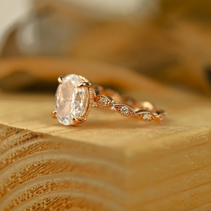 Hidden Halo Bridal Ring Set with 3.0 CT Oval Cut Moissanite
