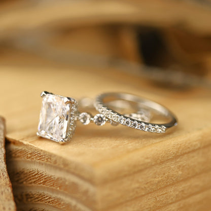 Pave Setting Bridal Ring Set with 3.0 CT Radiant Cut Moissanite