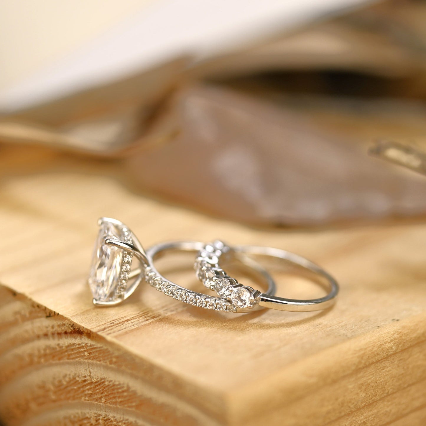 Pave Setting Bridal Ring Set with 2.0 CT Radiant Cut Moissanite