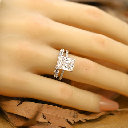 Pave Setting Bridal Ring Set with 2.0 CT Radiant Cut Moissanite