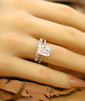 Pave Setting Bridal Ring Set with 2.0 CT Radiant Cut Moissanite
