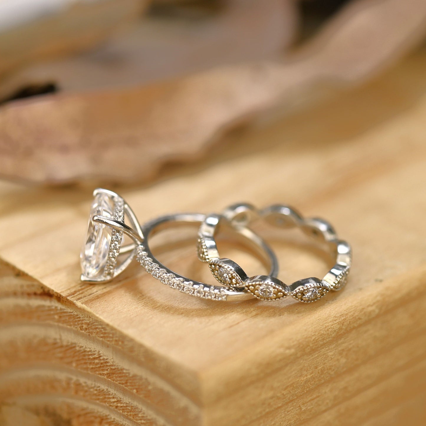 Pave Setting Bridal Ring Set with 2.0 CT Radiant Cut Moissanite