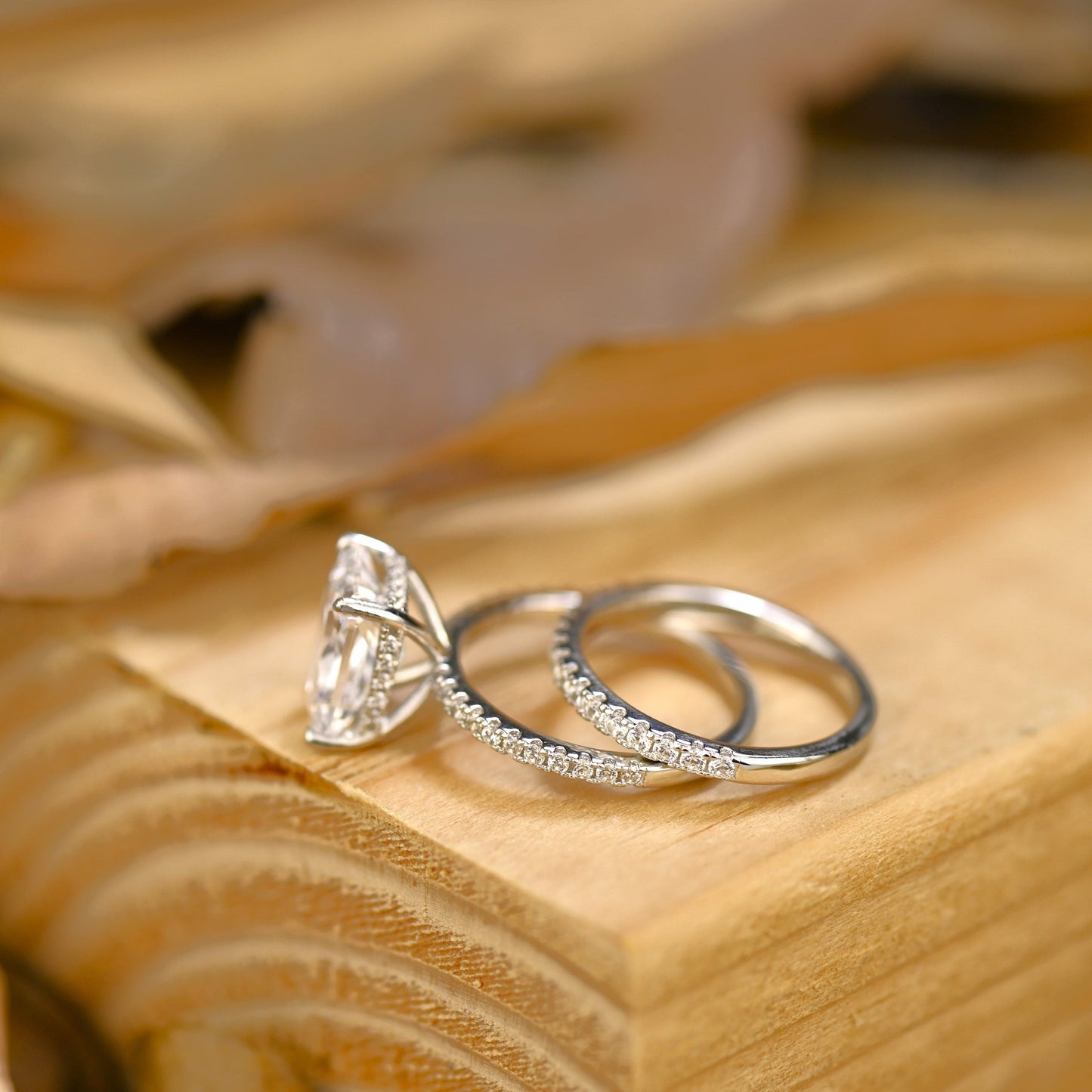 Pave Setting Bridal Ring Set with 2.0 CT Radiant Cut Moissanite