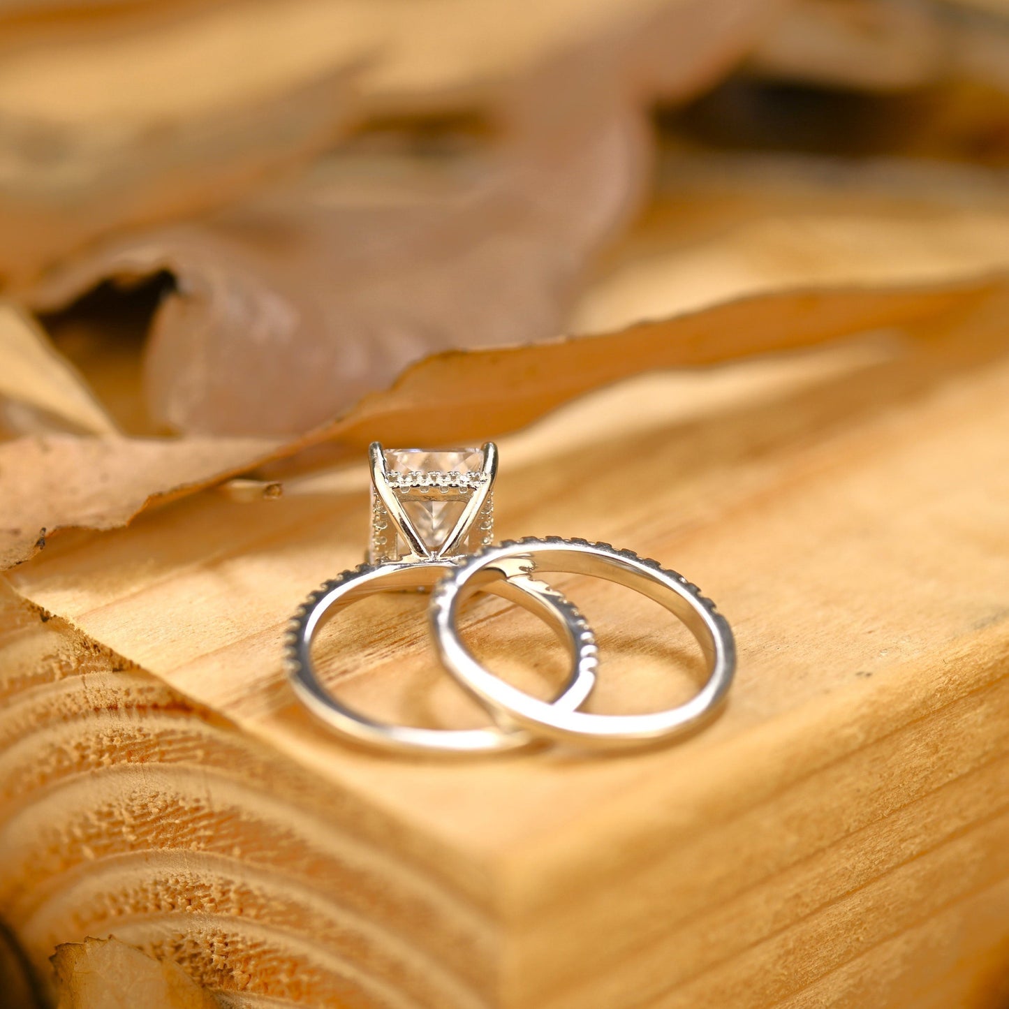 Pave Setting Bridal Ring Set with 2.0 CT Radiant Cut Moissanite