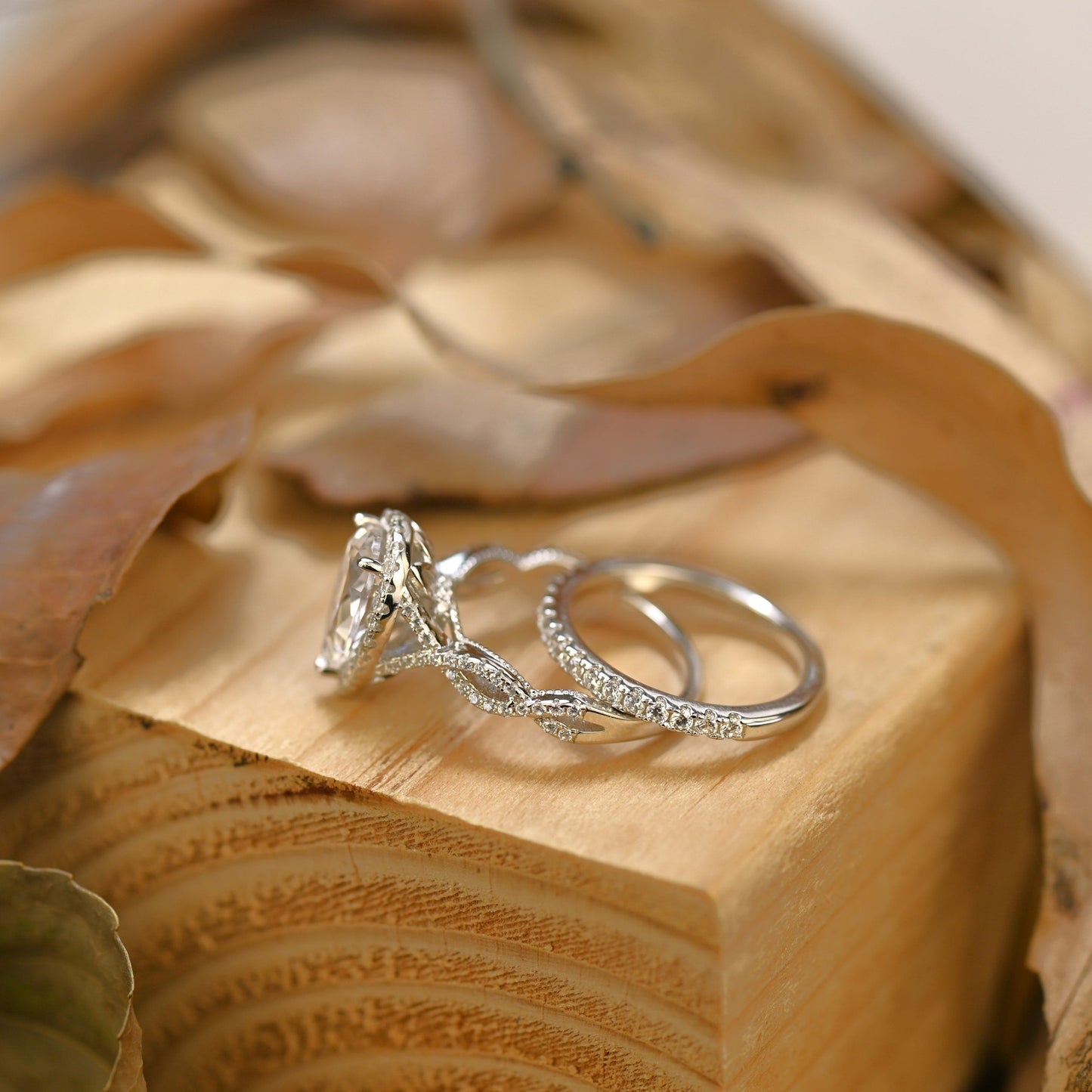 Halo Bridal Ring Set with 2.0 CT Pear Cut Moissanite
