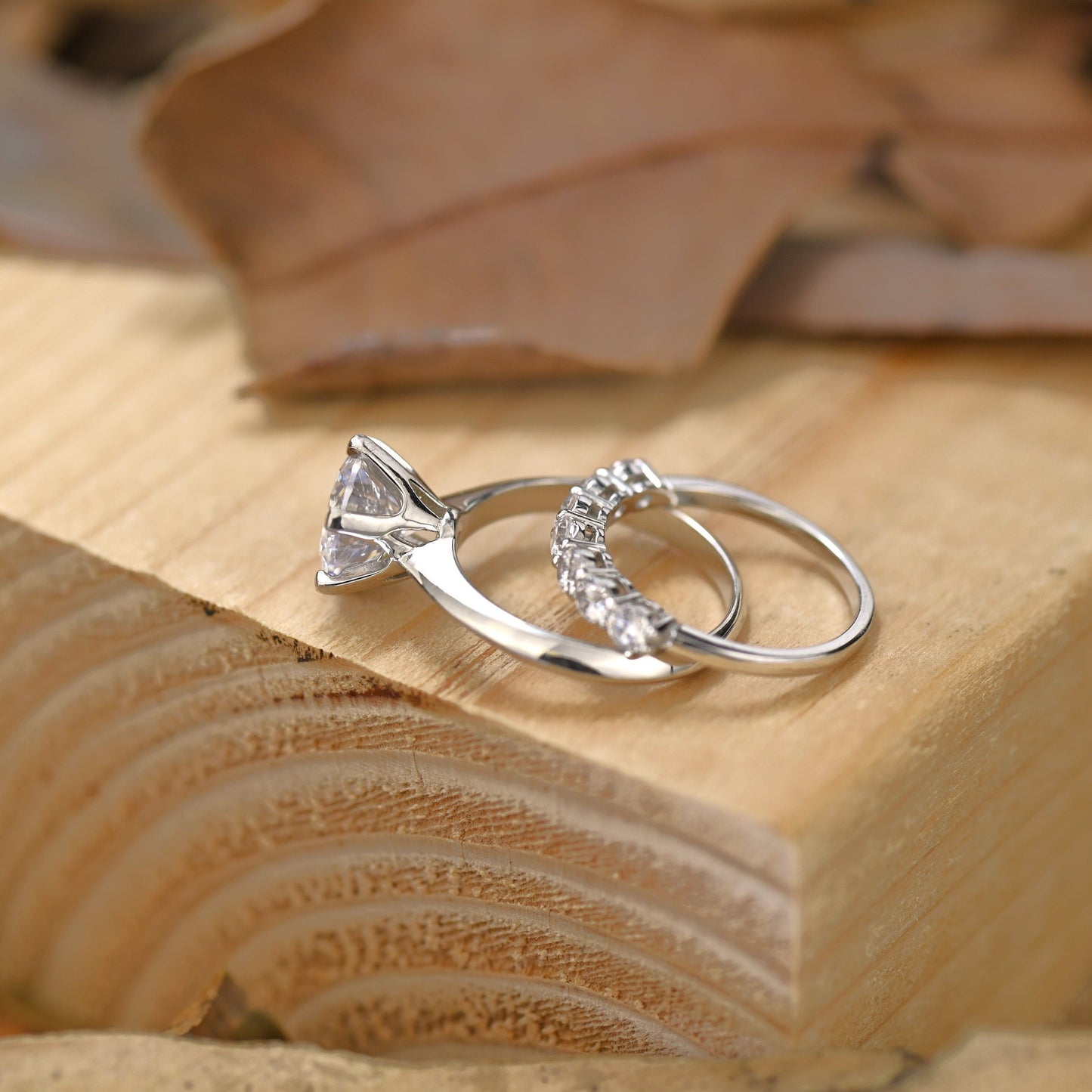 Solitaire Bridal Ring Set with 1.0 CT Round Cut Moissanite