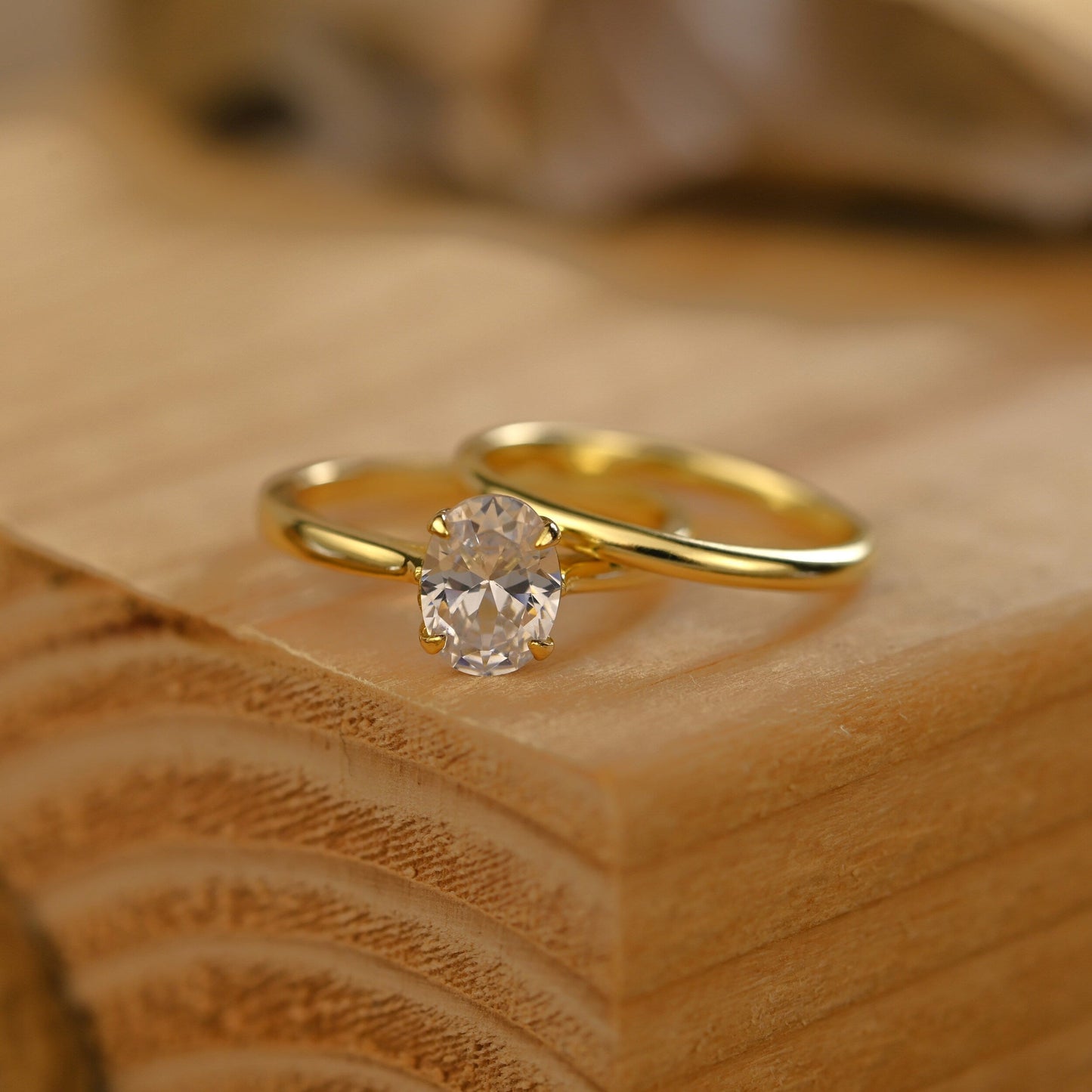 Solitaire Bridal Ring Set with 1.0 CT Oval Cut Moissanite