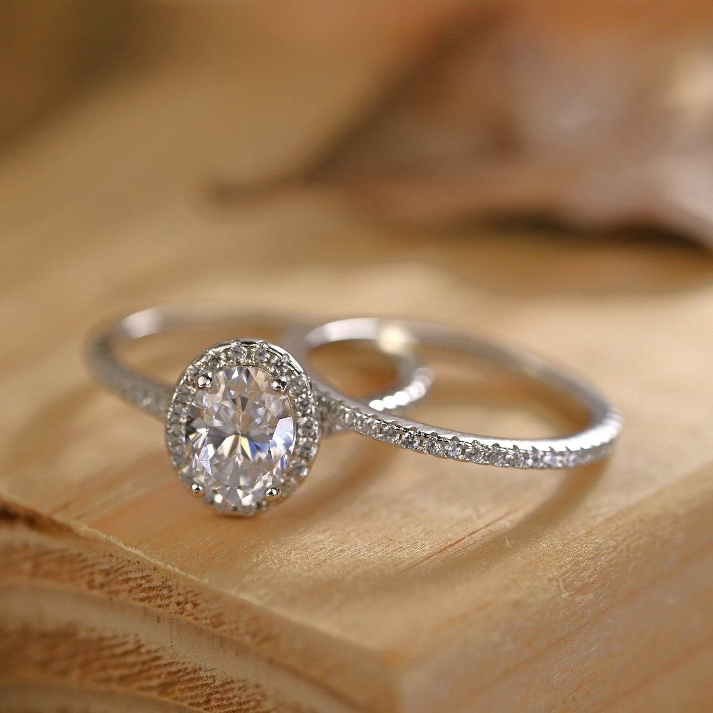 Pave Setting Bridal Ring Set with 1.25 CT Oval Cut Moissanite