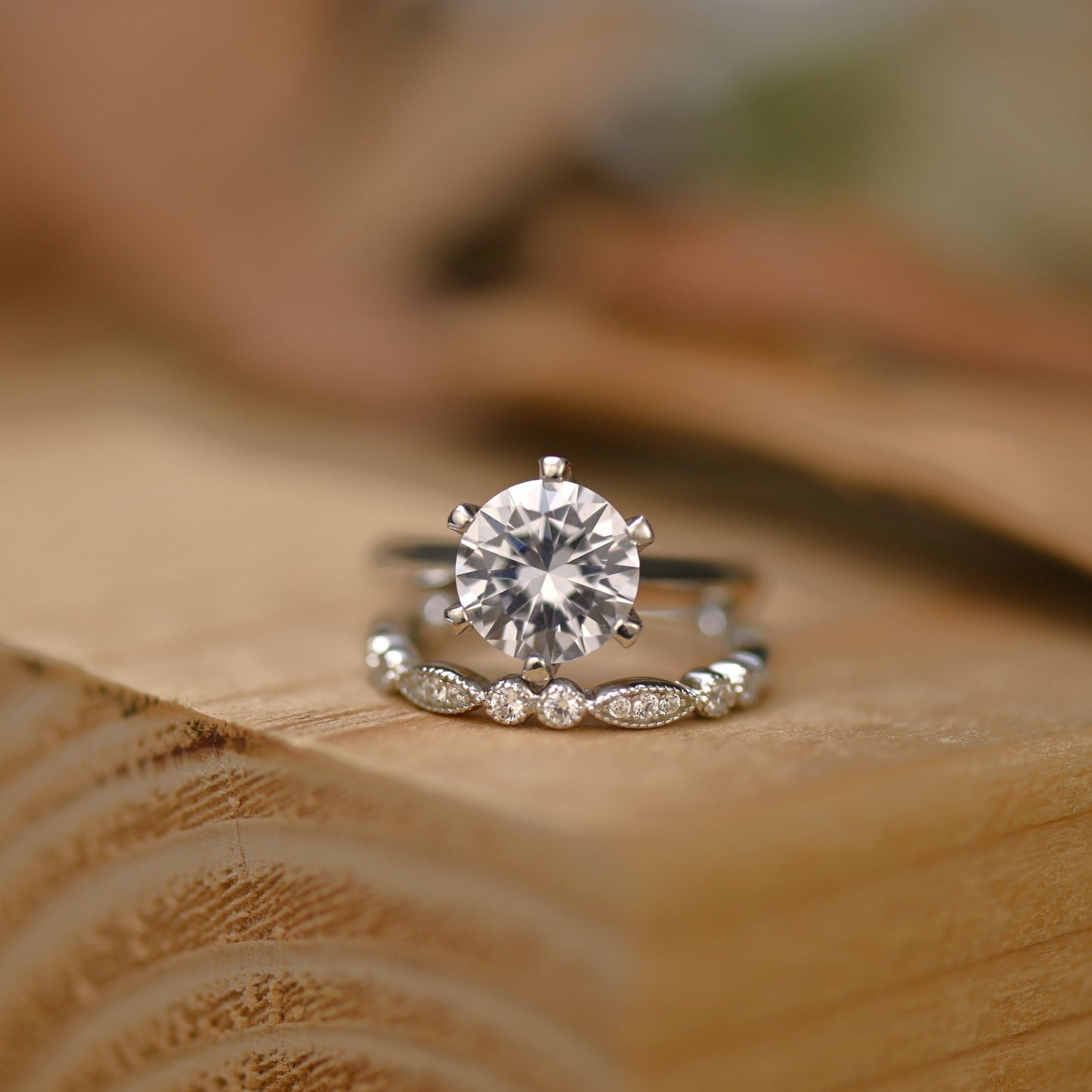 Solitaire Bridal Ring Set with 1.50 CT Round Cut Moissanite