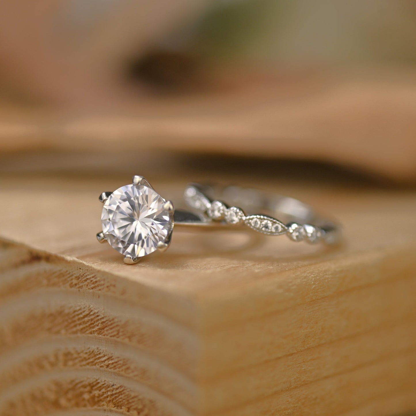 Solitaire Bridal Ring Set with 1.50 CT Round Cut Moissanite