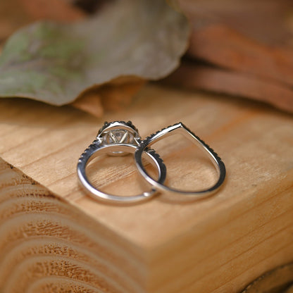 Halo Bridal Ring Set with 1.50 CT Round Cut Moissanite