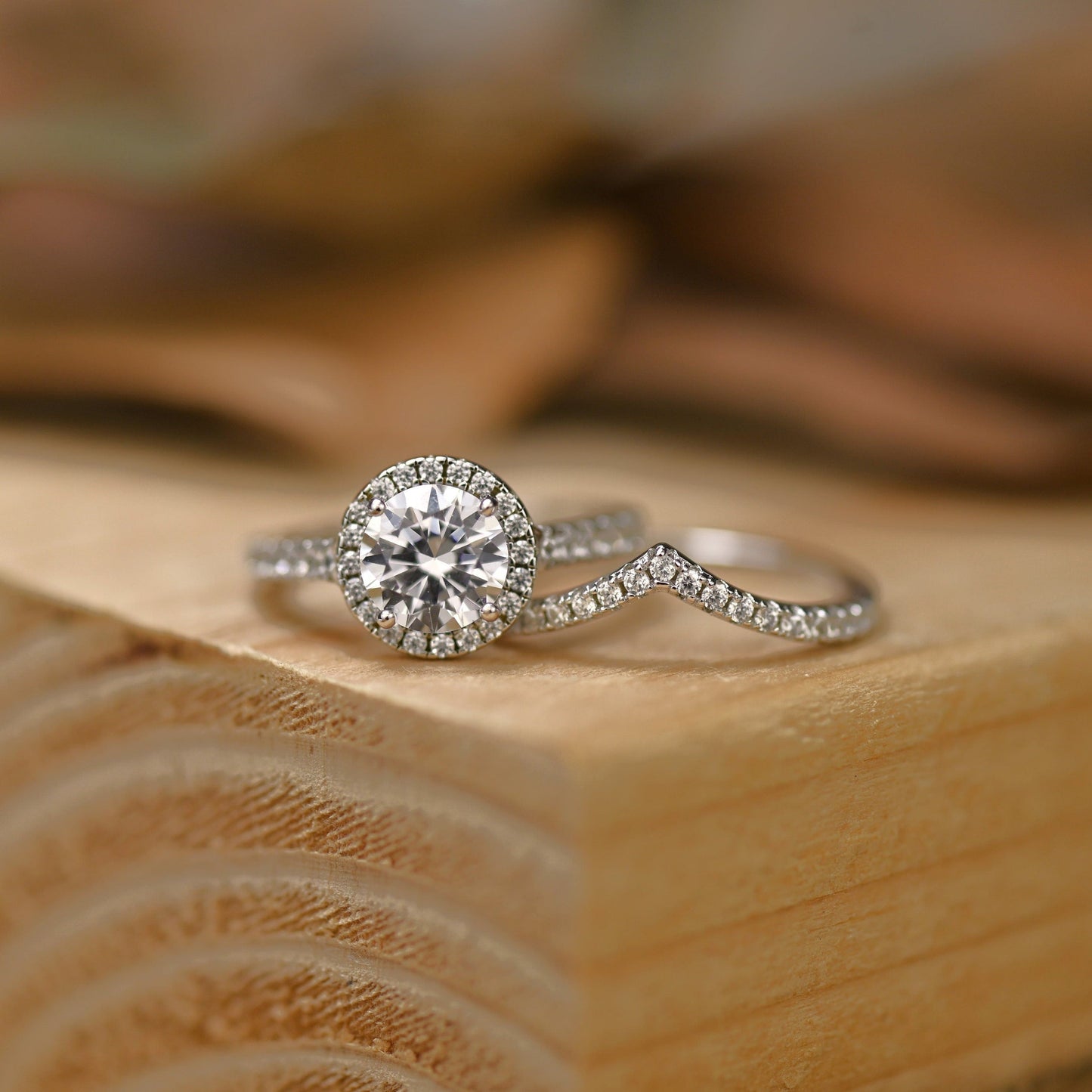 Halo Bridal Ring Set with 1.50 CT Round Cut Moissanite