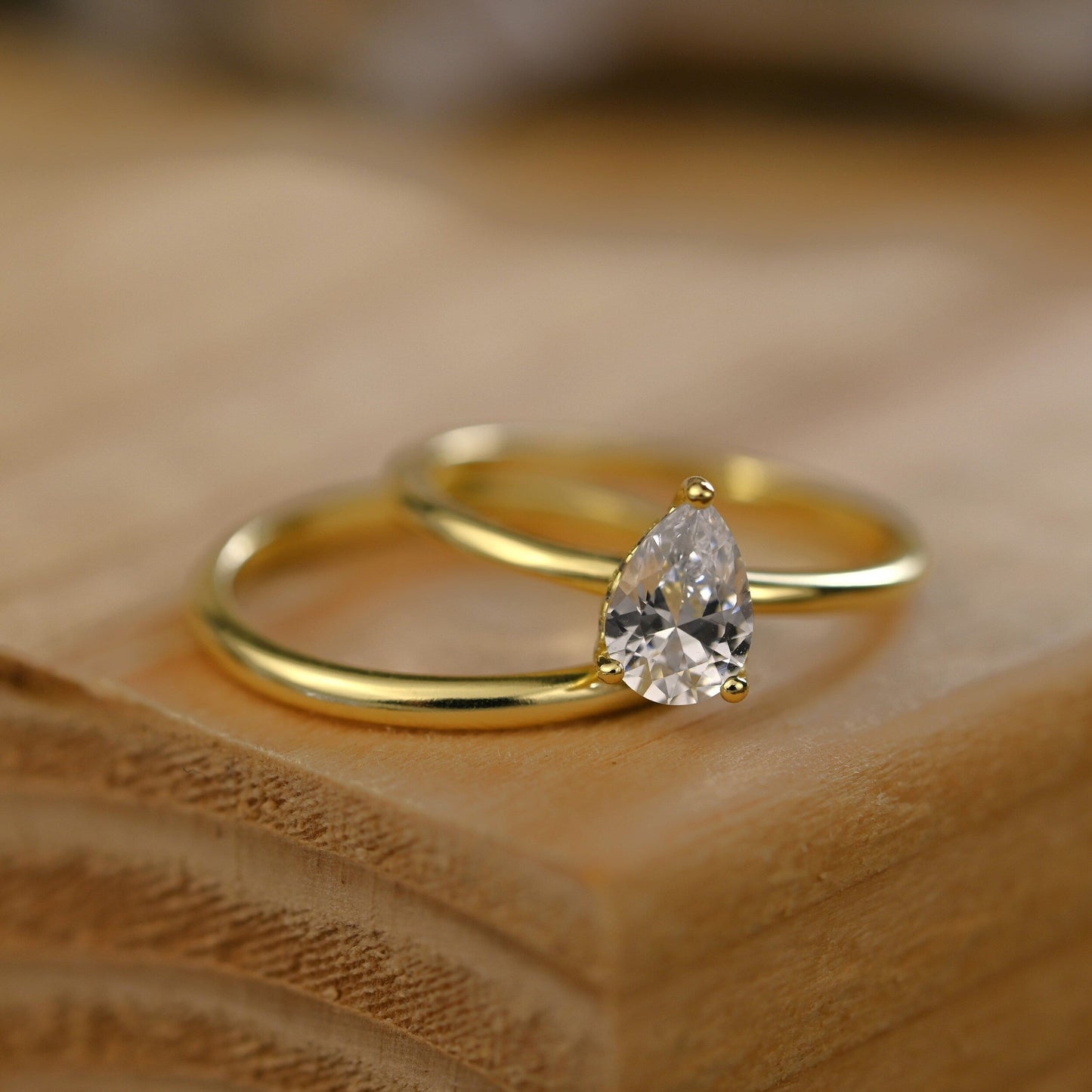Hidden Halo Bridal Ring Set with 0.75 CT Pear Cut Moissanite