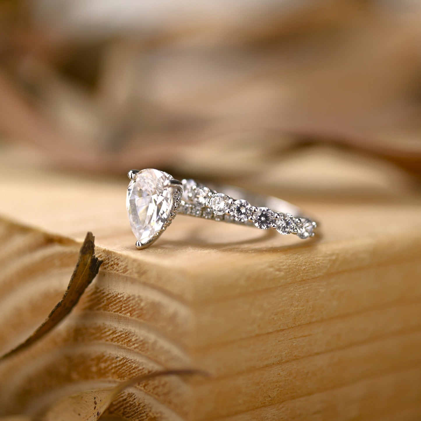 Pave Setting Bridal Ring Set with 1.25 CT Pear Cut Moissanite