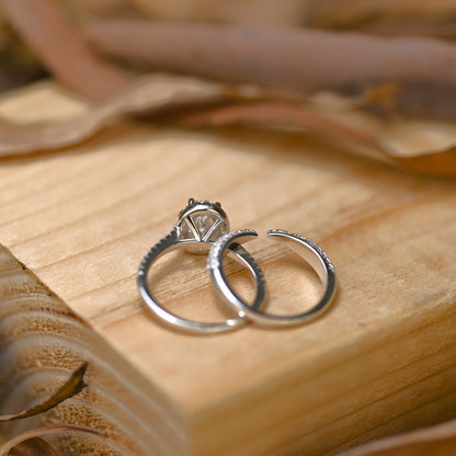 Halo Bridal Ring Set with 1.25 CT Oval Cut Moissanite