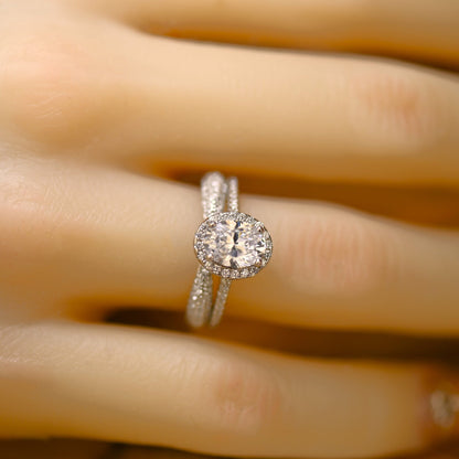 Halo Bridal Ring Set with 1.25 CT Oval Cut Moissanite
