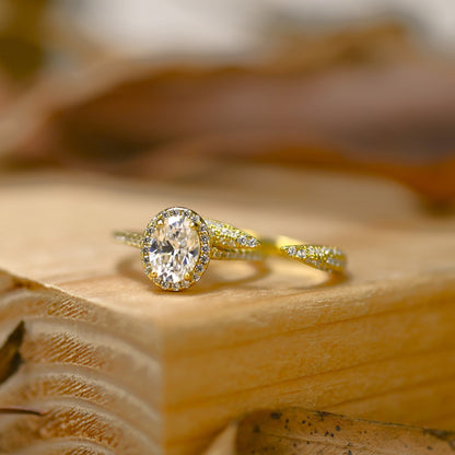 Halo Bridal Ring Set with 1.25 CT Oval Cut Moissanite