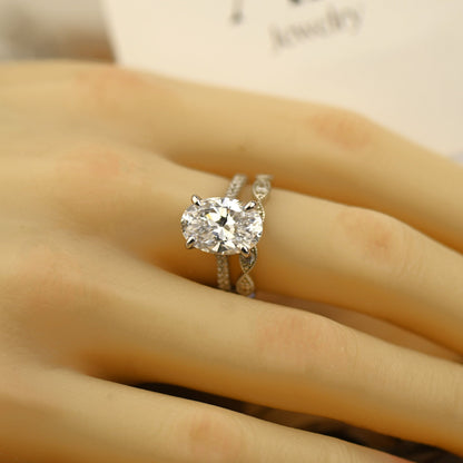Pave Setting Bridal Ring Set with 2.0 CT Oval Cut Moissanite