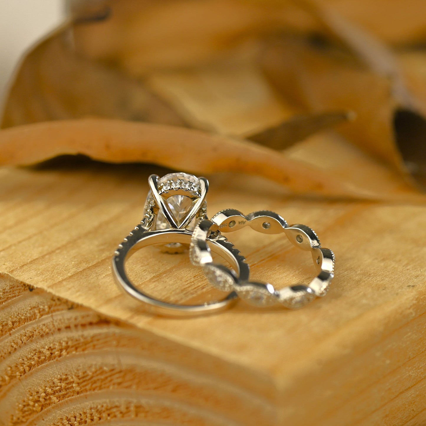Pave Setting Bridal Ring Set with 2.0 CT Oval Cut Moissanite