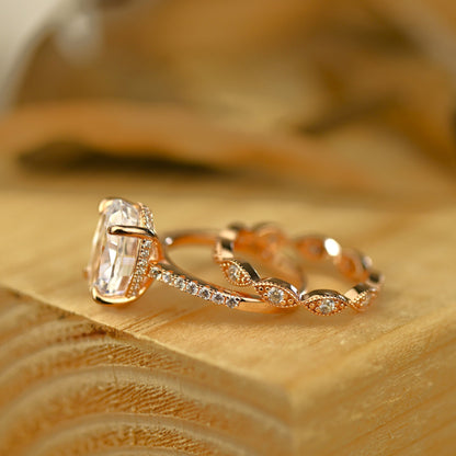 Hidden Halo Bridal Ring Set with 3.0 CT Oval Cut Moissanite