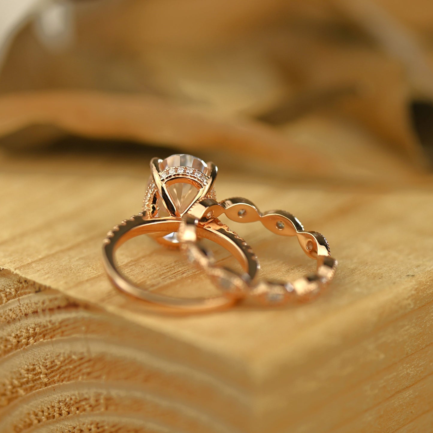 Hidden Halo Bridal Ring Set with 3.0 CT Oval Cut Moissanite