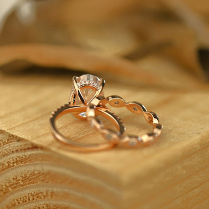 Hidden Halo Bridal Ring Set with 3.0 CT Oval Cut Moissanite