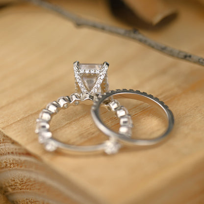 Pave Setting Bridal Ring Set with 3.0 CT Radiant Cut Moissanite