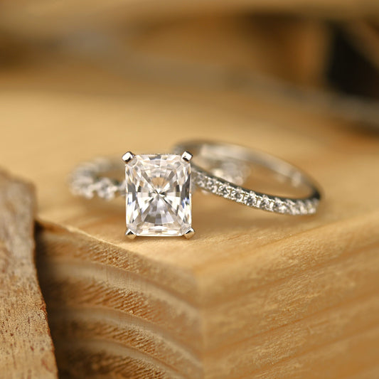 Pave Setting Bridal Ring Set with 3.0 CT Radiant Cut Moissanite