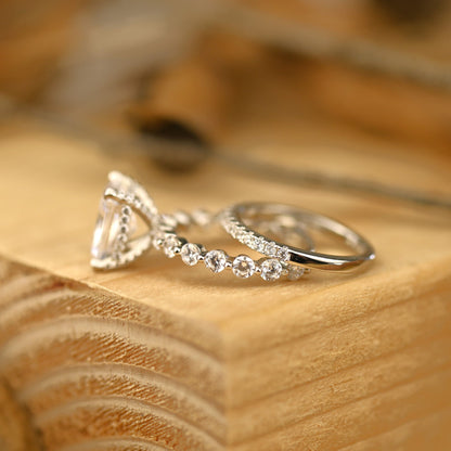 Pave Setting Bridal Ring Set with 3.0 CT Radiant Cut Moissanite