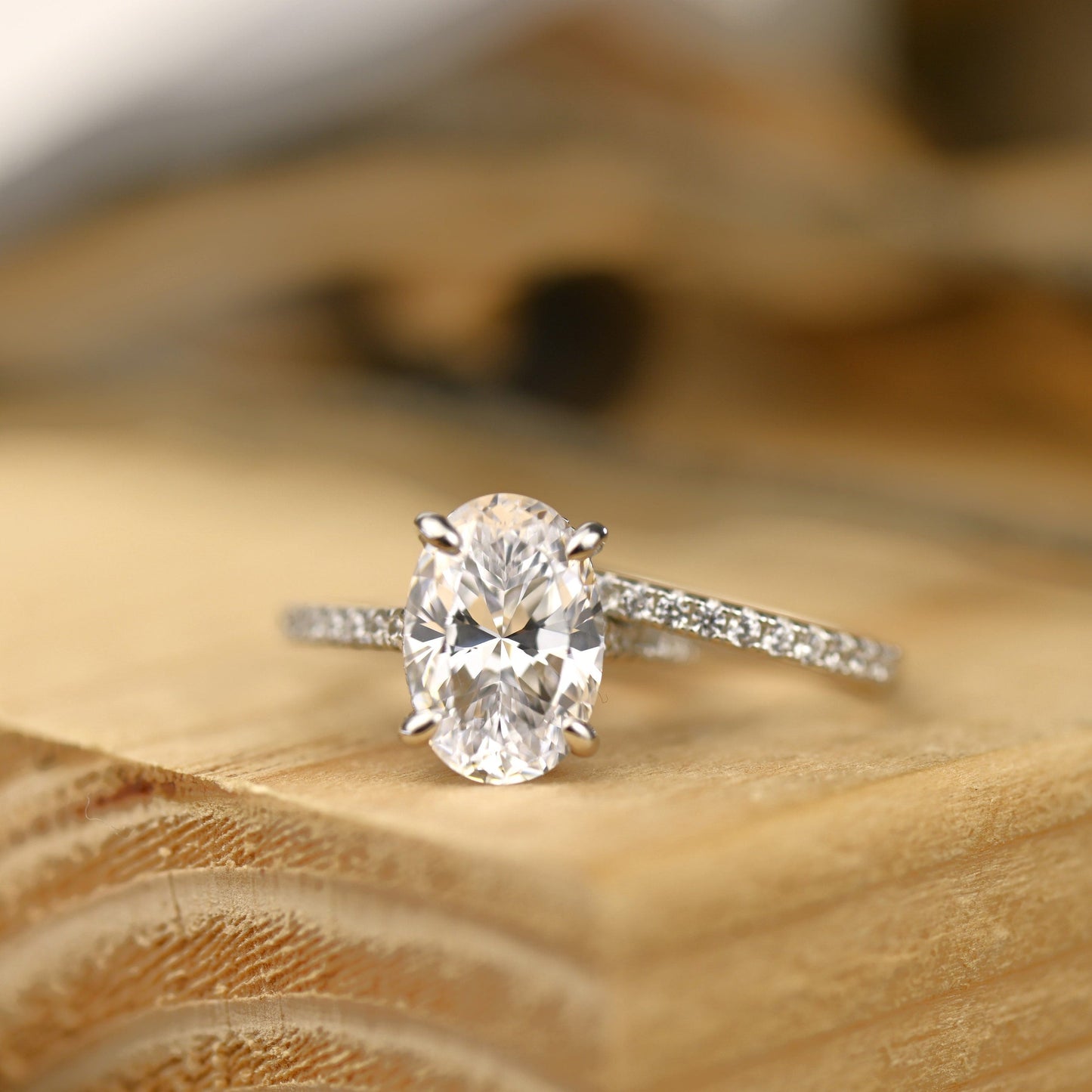 Pave Setting Bridal Ring Set with 2.0 CT Oval Cut Moissanite