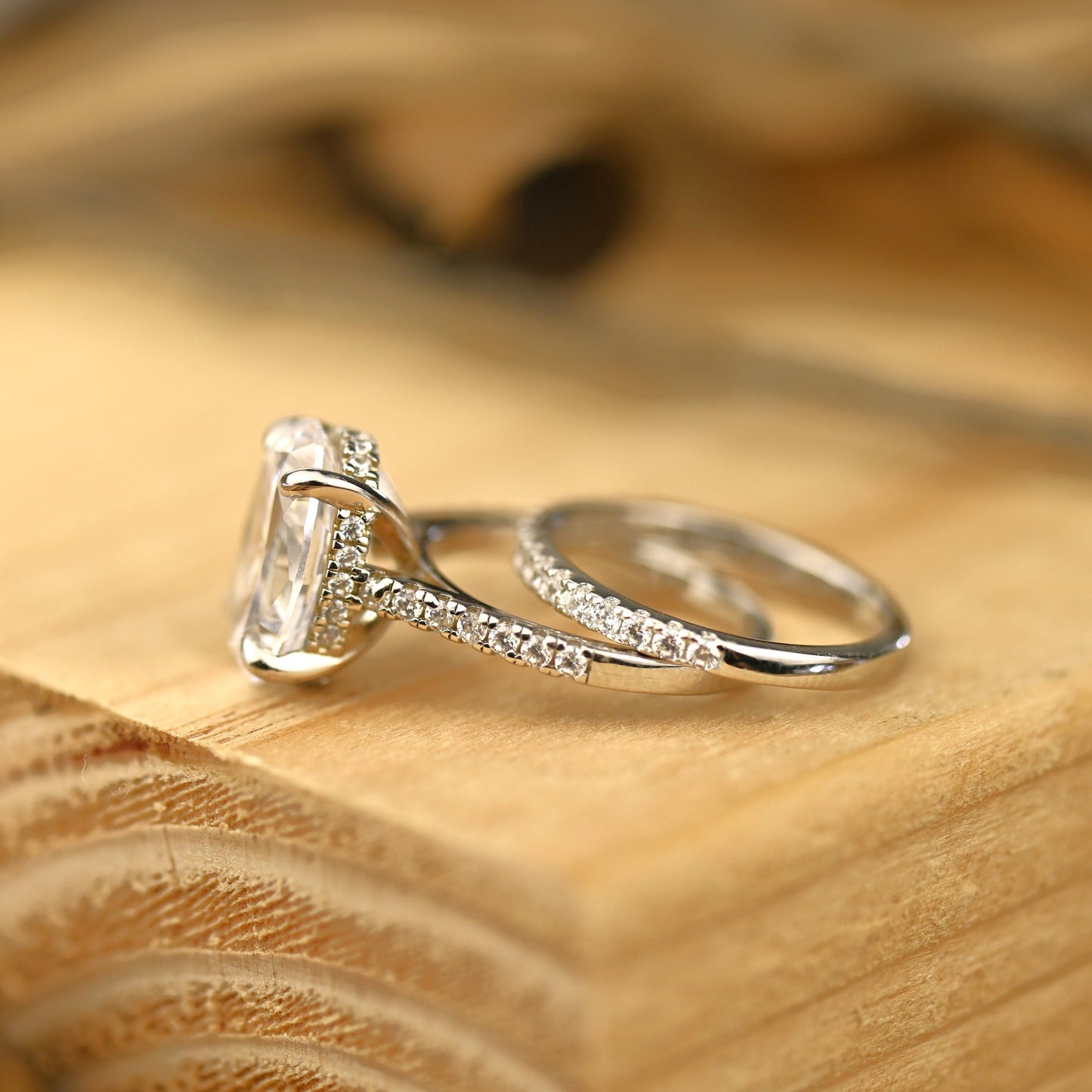 Pave Setting Bridal Ring Set with 2.0 CT Oval Cut Moissanite
