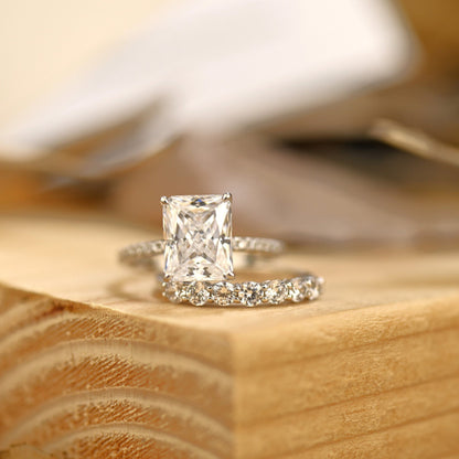 Pave Setting Bridal Ring Set with 2.0 CT Radiant Cut Moissanite
