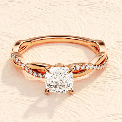 Cross Over Pave Ring with 2.0 CT Cushion Moissanite