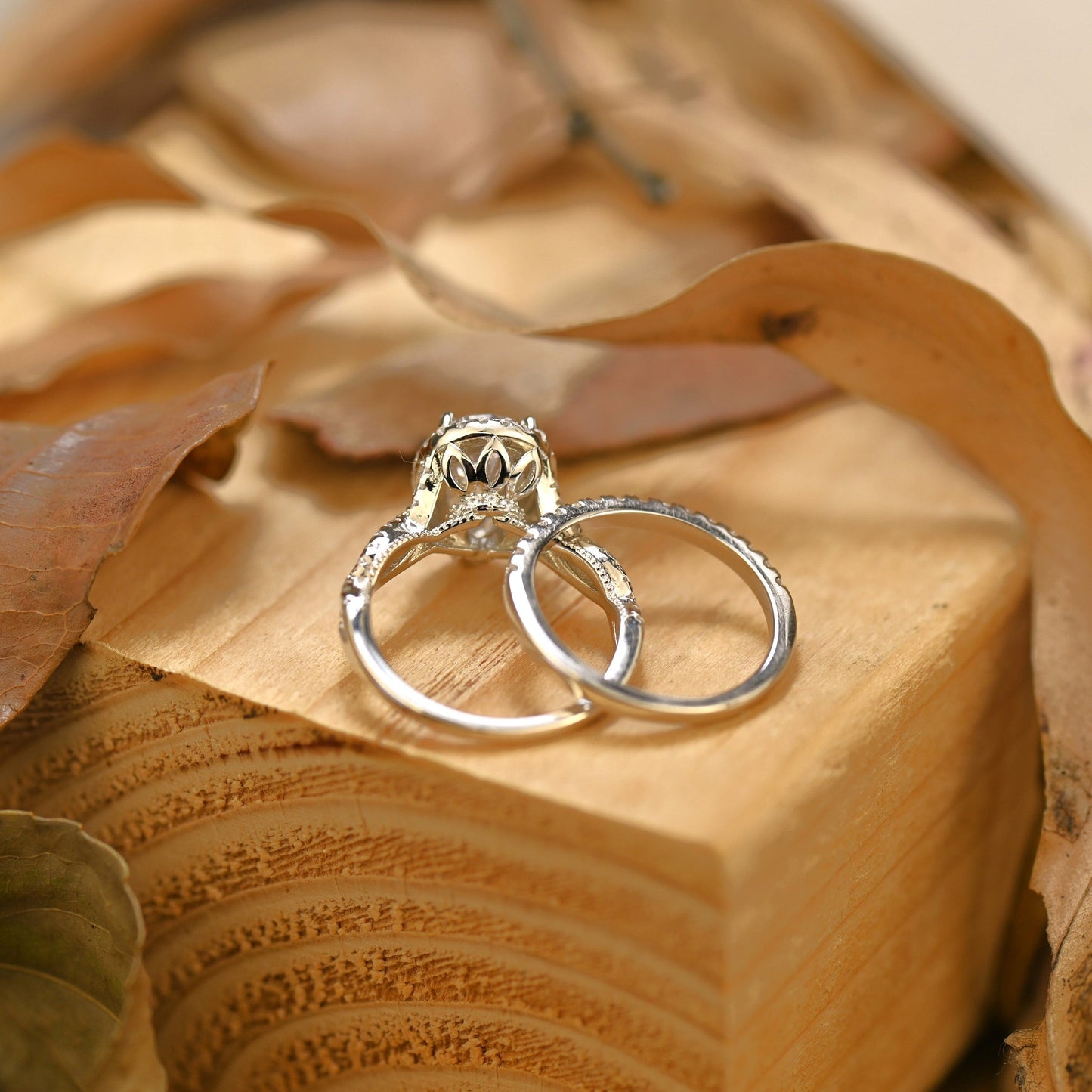 Halo Bridal Ring Set with 2.0 CT Pear Cut Moissanite