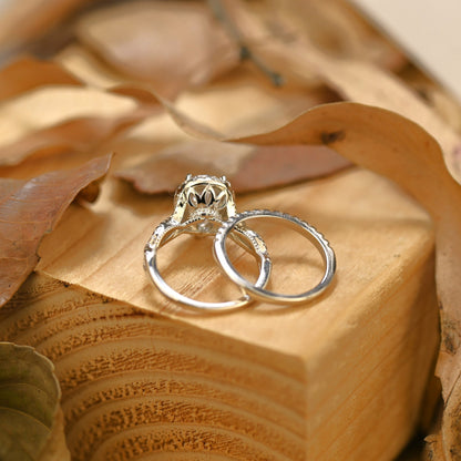 Halo Bridal Ring Set with 2.0 CT Pear Cut Moissanite