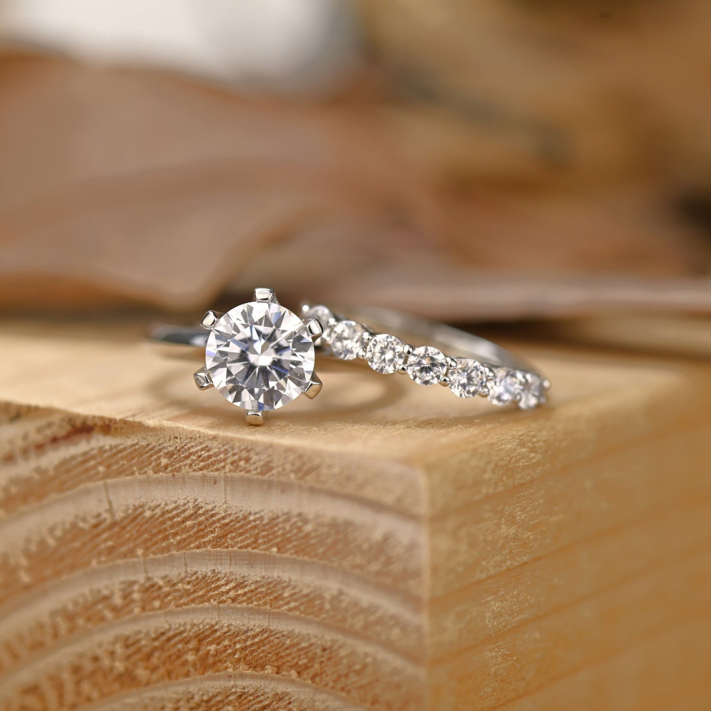 Solitaire Bridal Ring Set with 1.0 CT Round Cut Moissanite