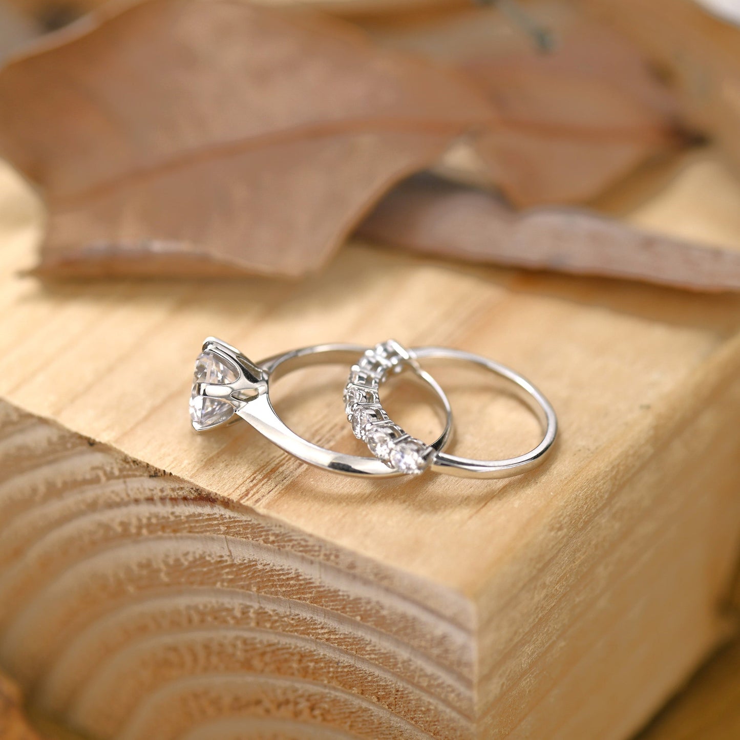 Solitaire Bridal Ring Set with 1.0 CT Round Cut Moissanite